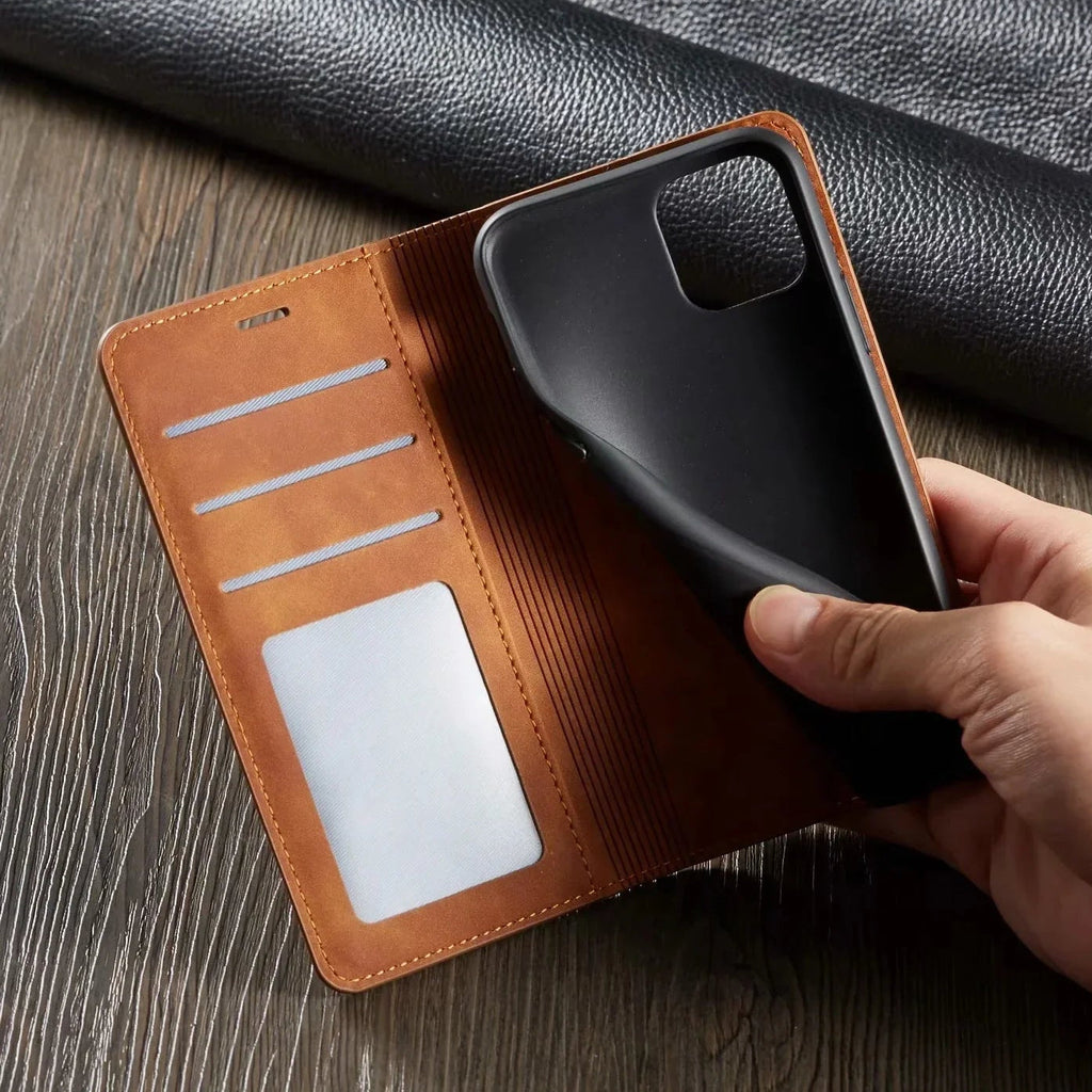 iPhone Bookcase Phone Case with Card Slots Magnetic Closure Stand