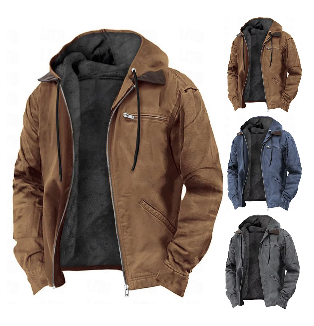 Men’s Hooded Winter Jacket Casual Zip-Up Coat with Pockets