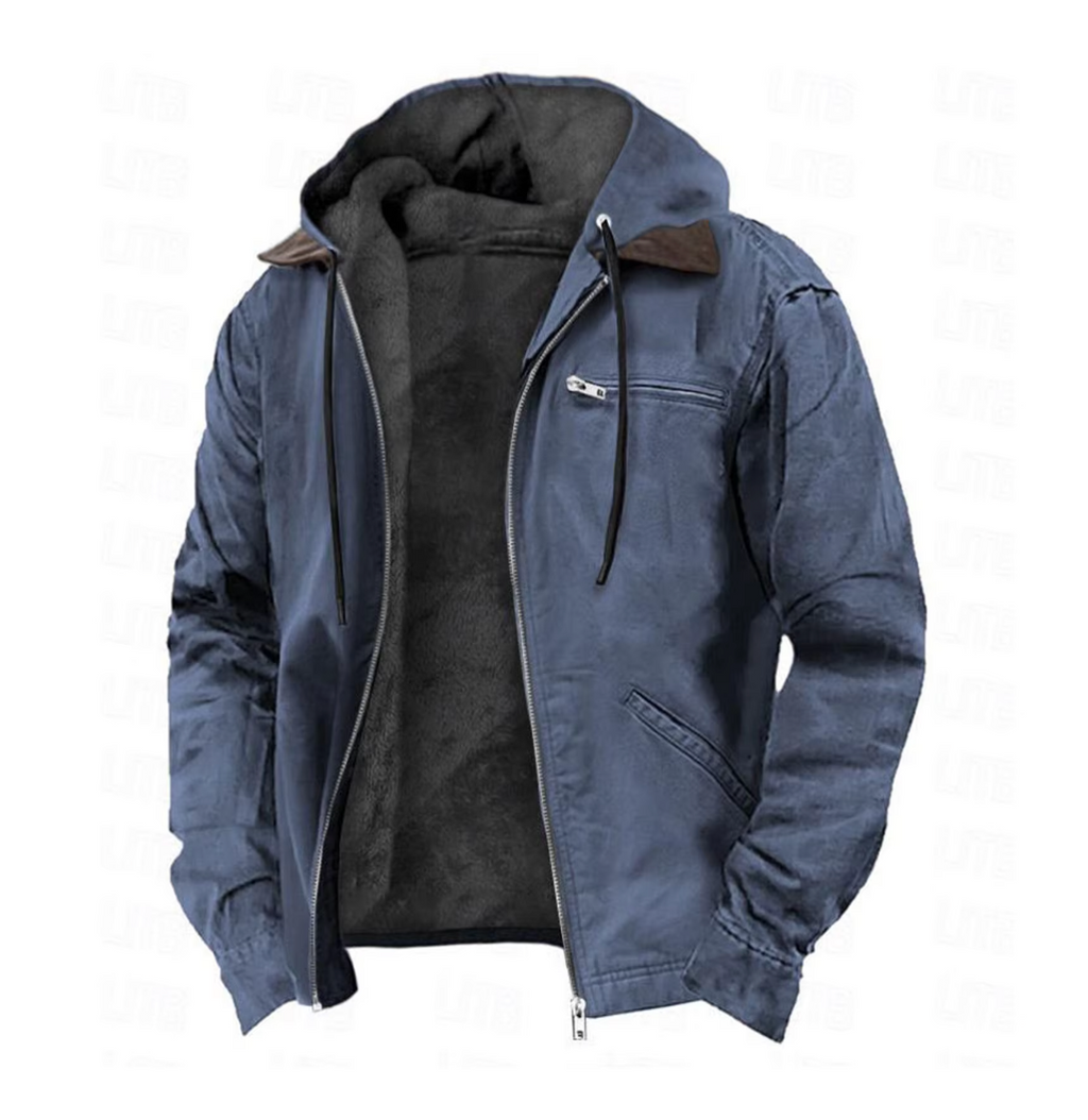 Men’s Hooded Winter Jacket Casual Zip-Up Coat with Pockets