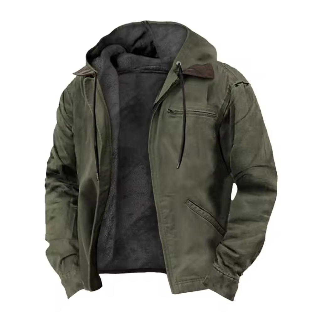 Men’s Hooded Winter Jacket Casual Zip-Up Coat with Pockets