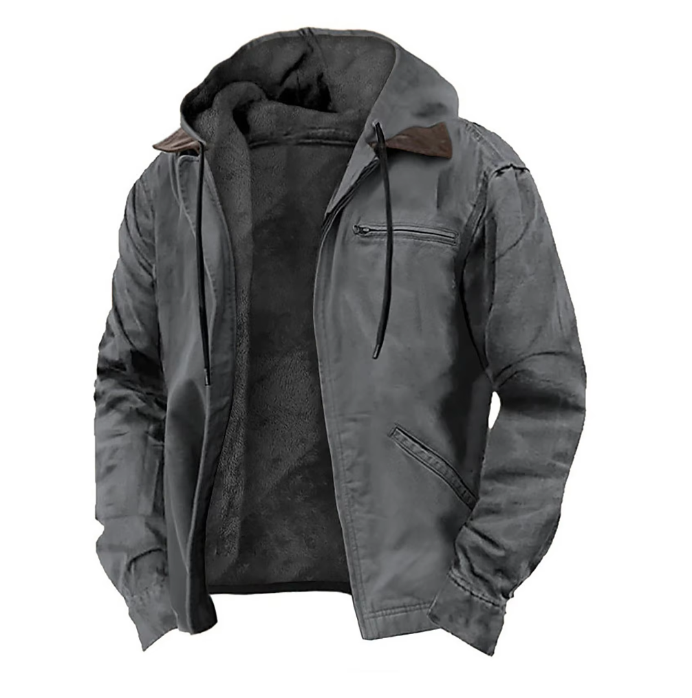 Men’s Hooded Winter Jacket Casual Zip-Up Coat with Pockets