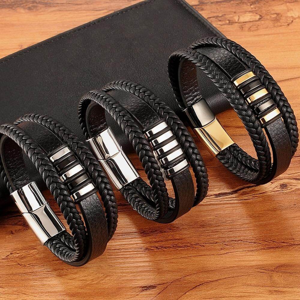 Leather Men's Bracelet Circular Leather Bracelet for Men