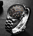 Men's Circular Steel Watch with Mineral Glass and Water Resistance