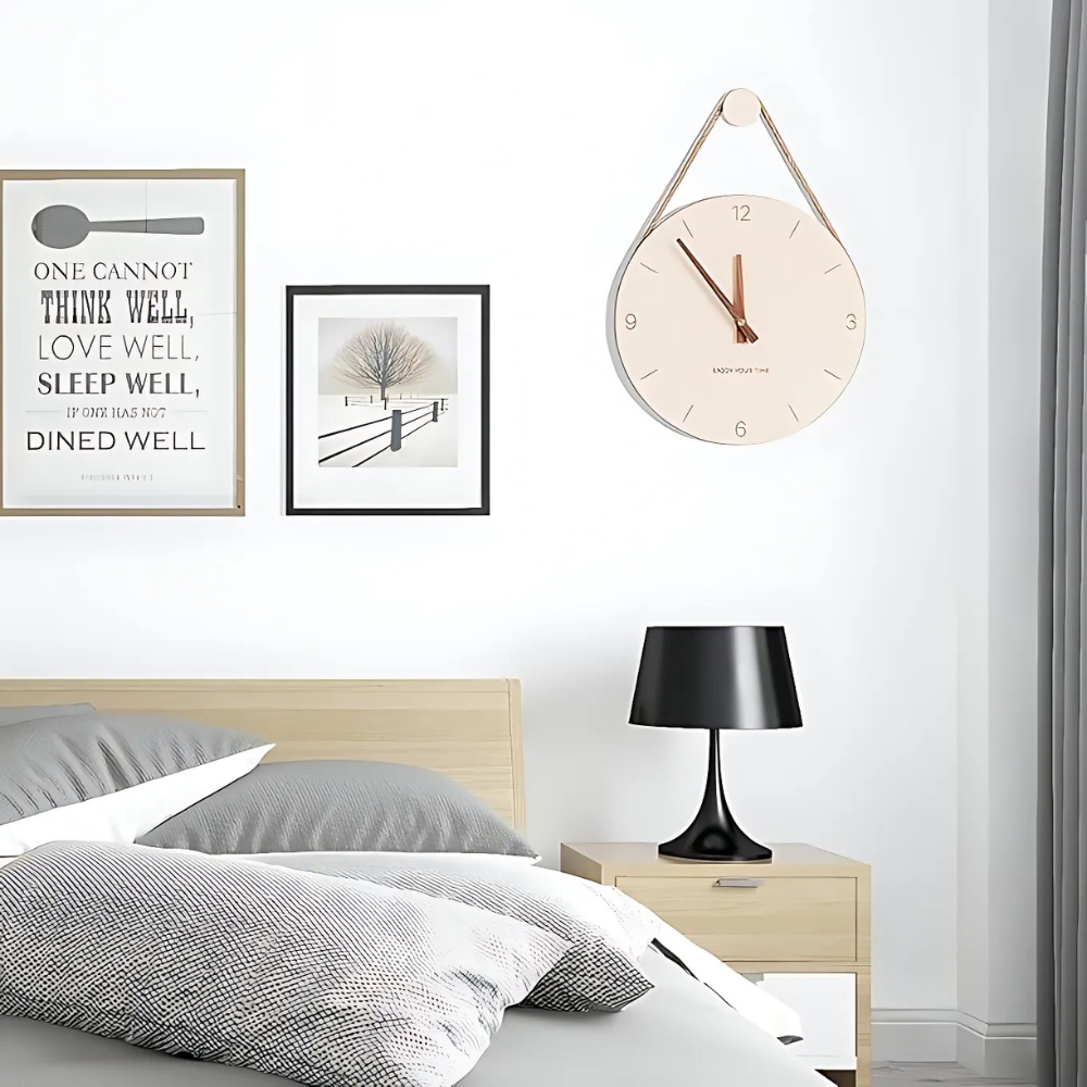 Round Wooden Wall Clock with Rope Hanger