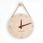 Round Wooden Wall Clock with Rope Hanger
